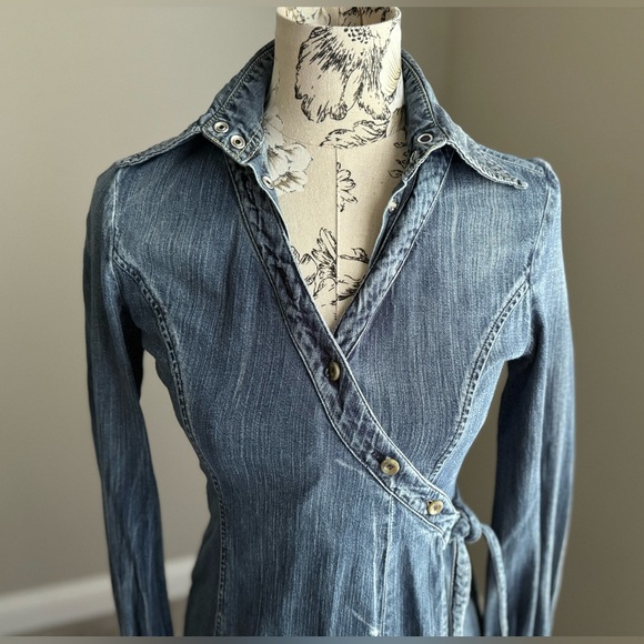 Vintage Miss Sixty Blue Jean Wrap Midi Dress - Small - Picture 4 of 11